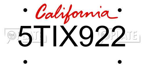 5TIX922 California License Plate