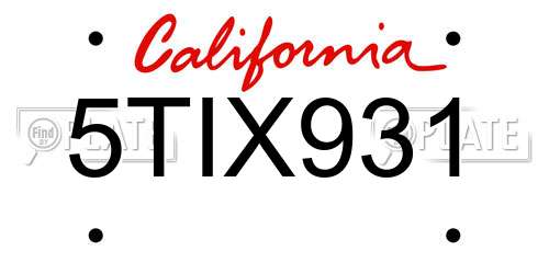 5TIX931 California License Plate