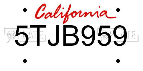 5TJB959 California License Plate