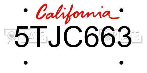5TJC663 California License Plate