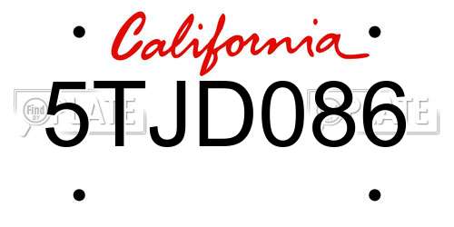 5TJD086 California License Plate