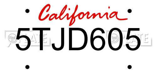 5TJD605 California License Plate