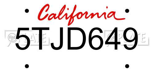 5TJD649 California License Plate