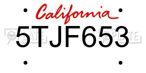 5TJF653 California License Plate