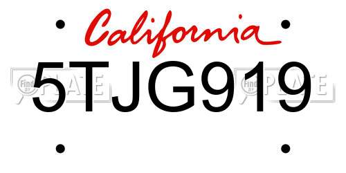 5TJG919 California License Plate