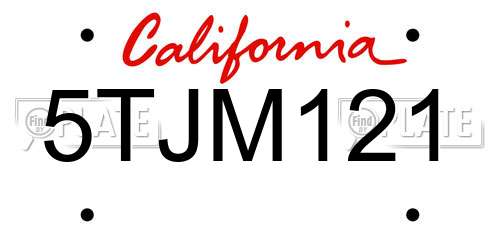 5TJM121 California License Plate