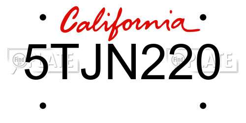 5TJN220 California License Plate