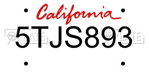 5TJS893 California License Plate