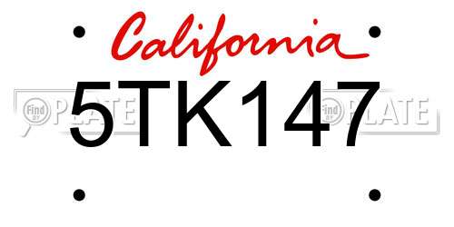 5TK147 California License Plate