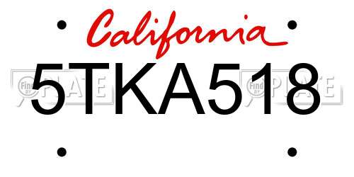 5TKA518 California License Plate