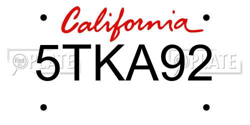 5TKA92 California License Plate