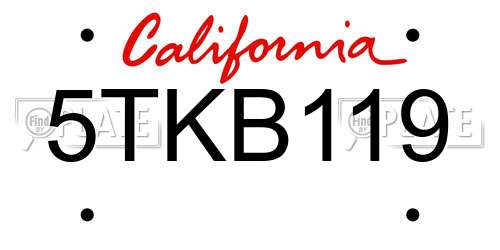 5TKB119 California License Plate