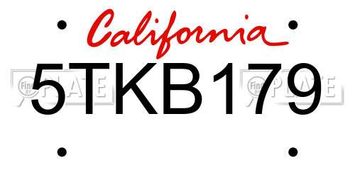 5TKB179 California License Plate