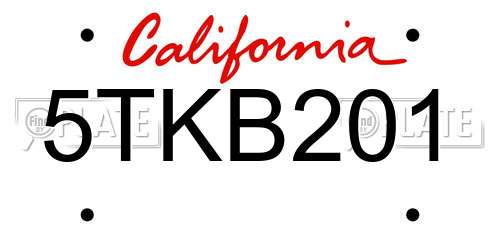 5TKB201 California License Plate