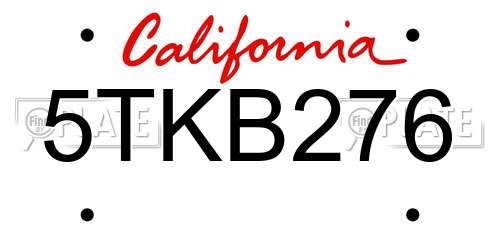 5TKB276 California License Plate