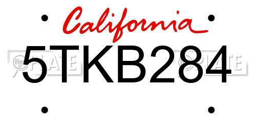 5TKB284 California License Plate
