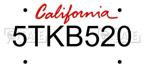 5TKB520 California License Plate