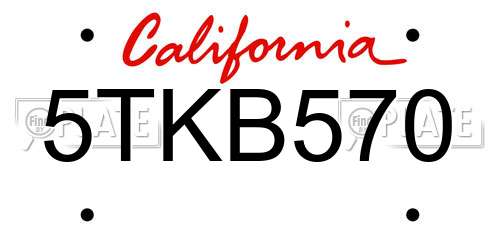 5TKB570 California License Plate