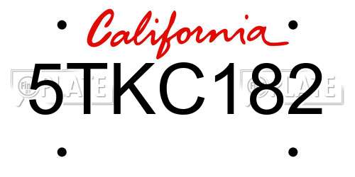 5TKC182 California License Plate