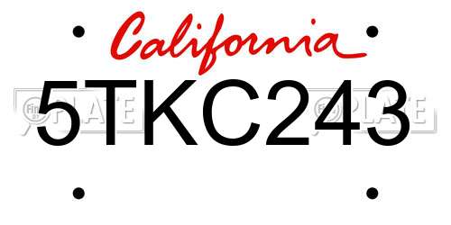 5TKC243 California License Plate