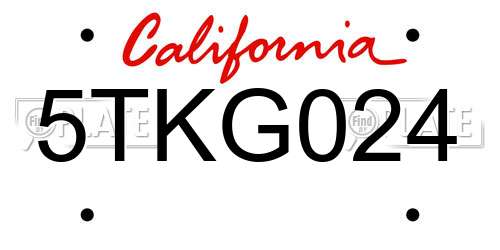 5TKG024 California License Plate