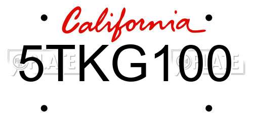 5TKG100 California License Plate