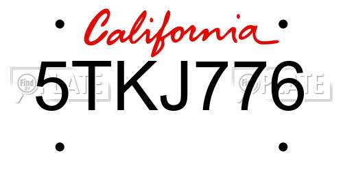 5TKJ776 California License Plate