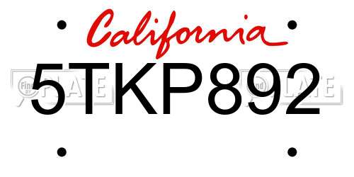 5TKP892 California License Plate