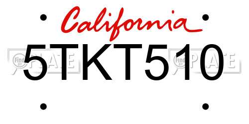 5TKT510 California License Plate