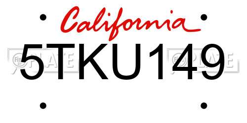 5TKU149 California License Plate