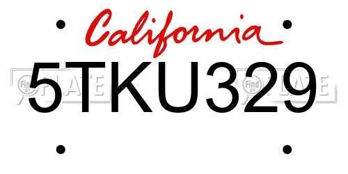 5TKU329 California License Plate