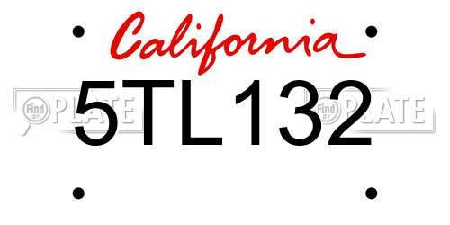 5TL132 California License Plate