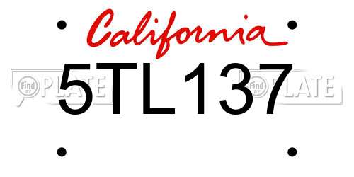 5TL137 California License Plate
