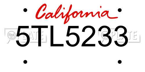 5TL5233 California License Plate