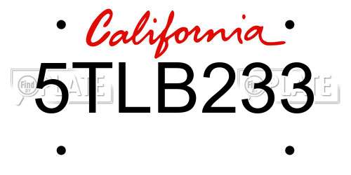 5TLB233 California License Plate