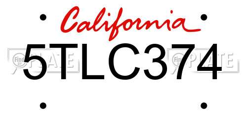 5TLC374 California License Plate