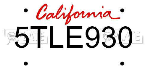 5TLE930 California License Plate