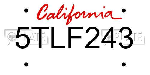 5TLF243 California License Plate