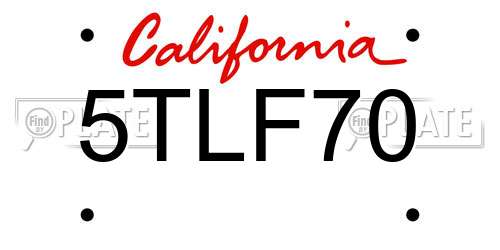 5TLF70 California License Plate