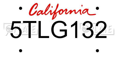5TLG132 California License Plate