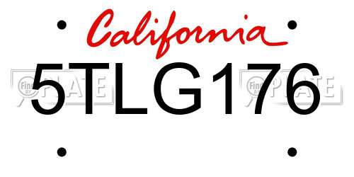 5TLG176 California License Plate
