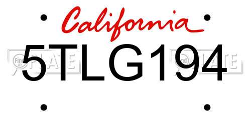 5TLG194 California License Plate