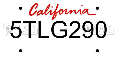 5TLG290 California License Plate