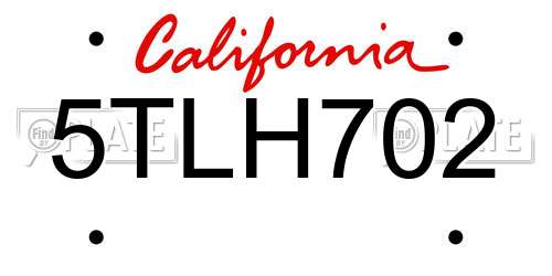 5TLH702 California License Plate