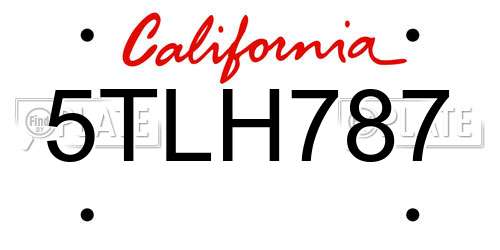 5TLH787 California License Plate