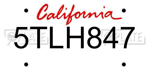 5TLH847 California License Plate