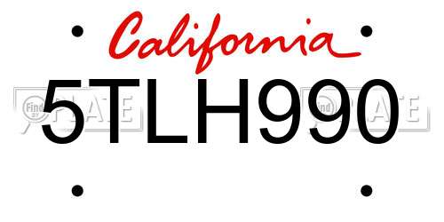5TLH990 California License Plate