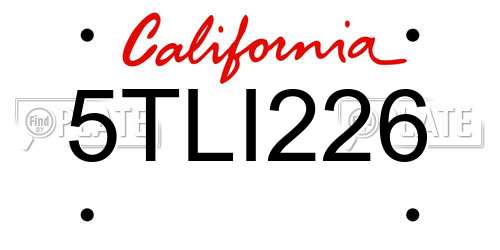 5TLI226 California License Plate