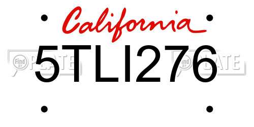 5TLI276 California License Plate