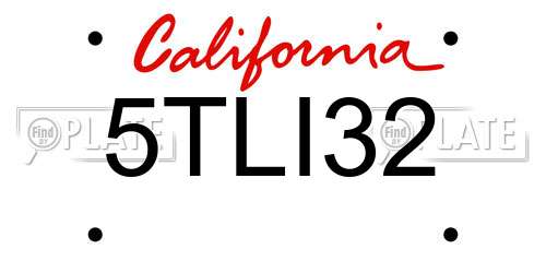 5TLI32 California License Plate